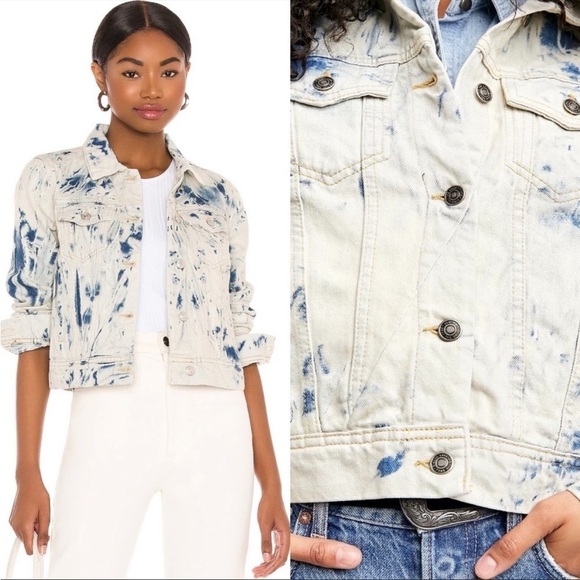 NWT Free People denim jacket Rumors Jones tie dye blue size small - Picture 2 of 9